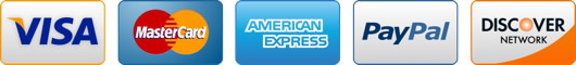 Accepted payment methods: Visa, MasterCard, Amex, PayPal, Discover