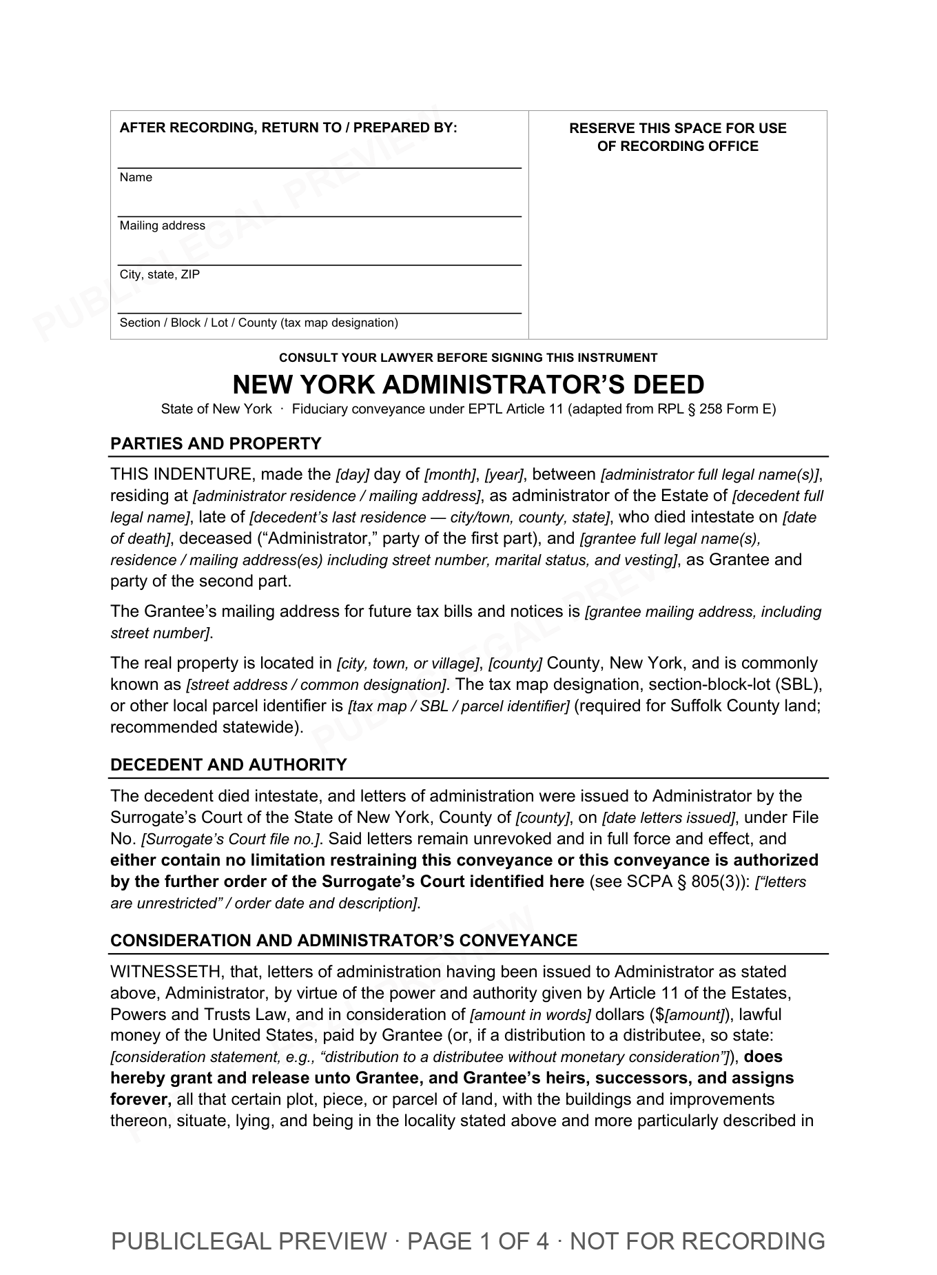 Page 1 of the blank New York Administrators included in the download