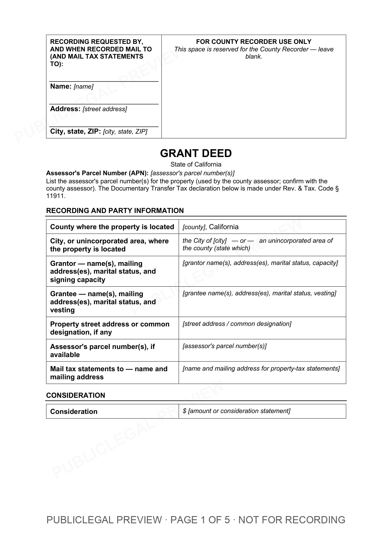 Page 1 of the blank California Grant Deed included in the download