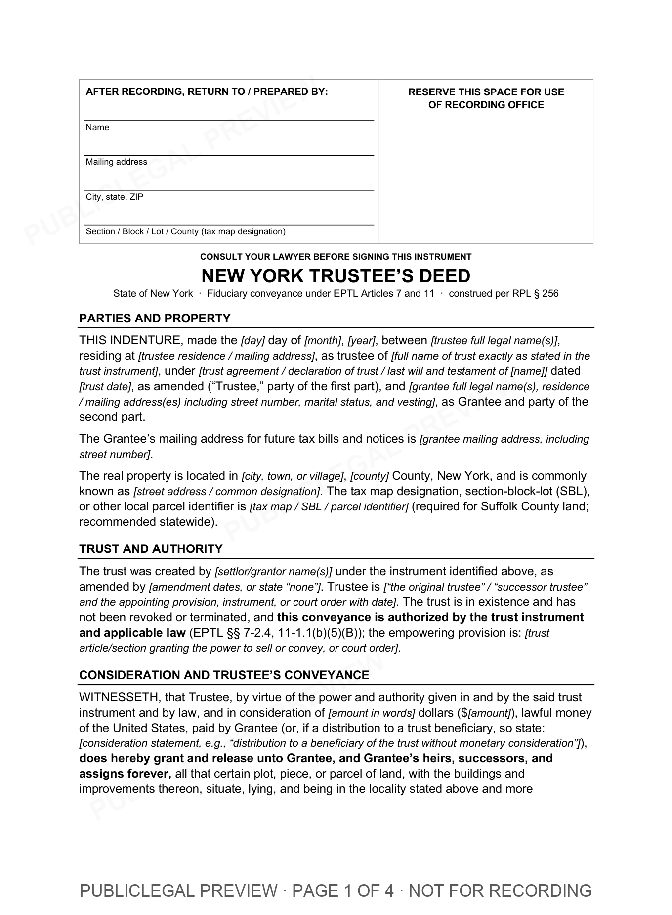Page 1 of the blank New York Trustees included in the download