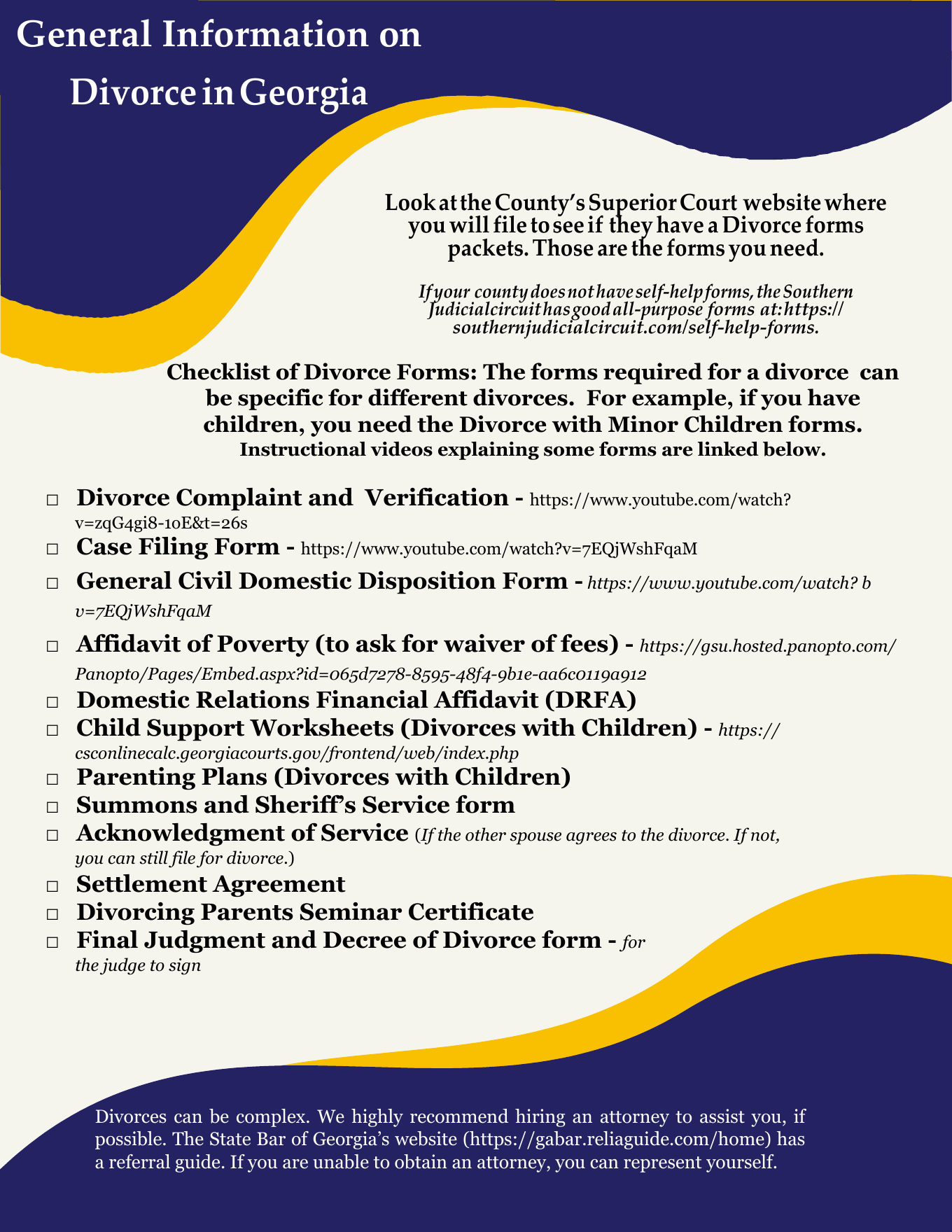 Page 1 of the official Georgia A2J General Information on Divorce included in the minor-children download