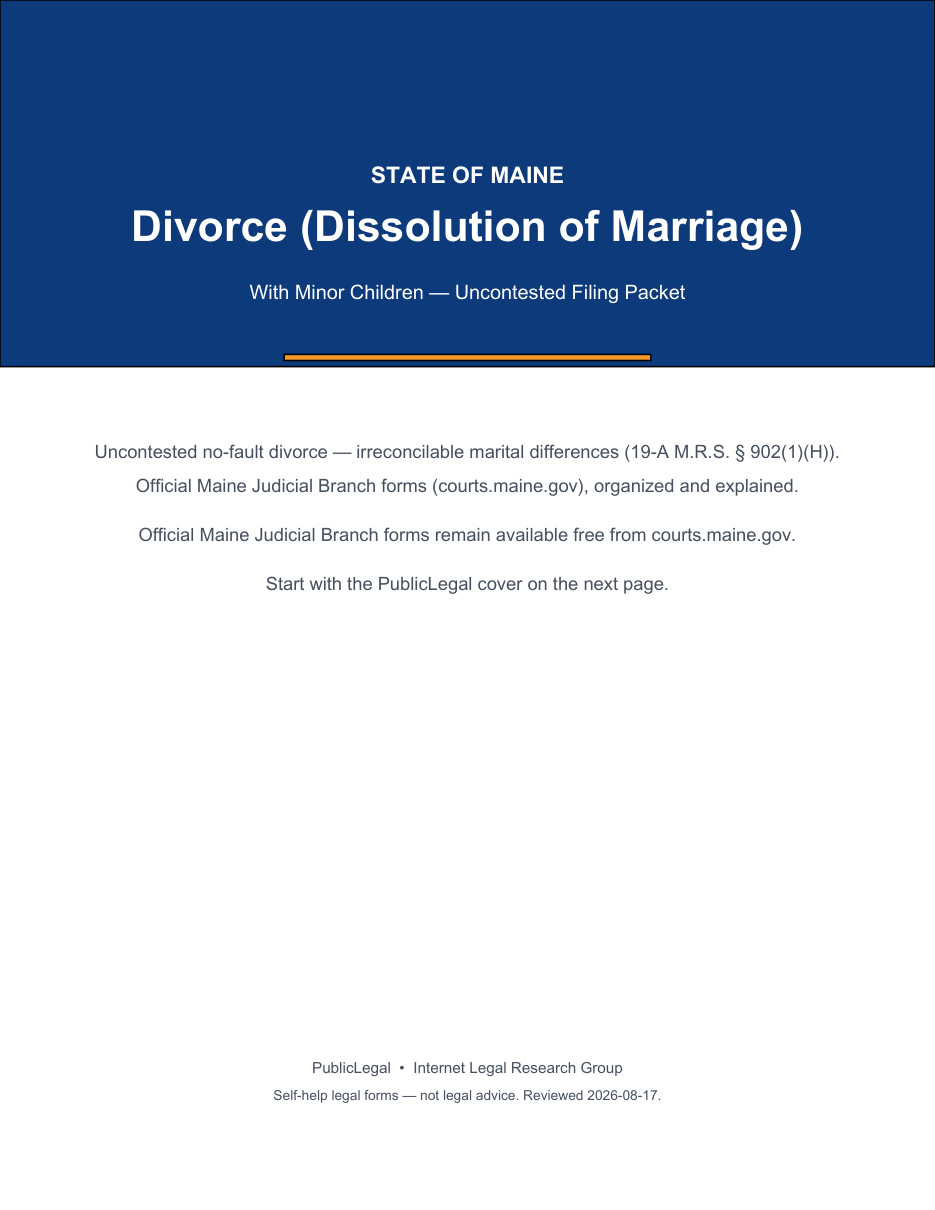 Page 1 of the Maine Divorce Packet with minor children (official OTH-039 set) included in the download
