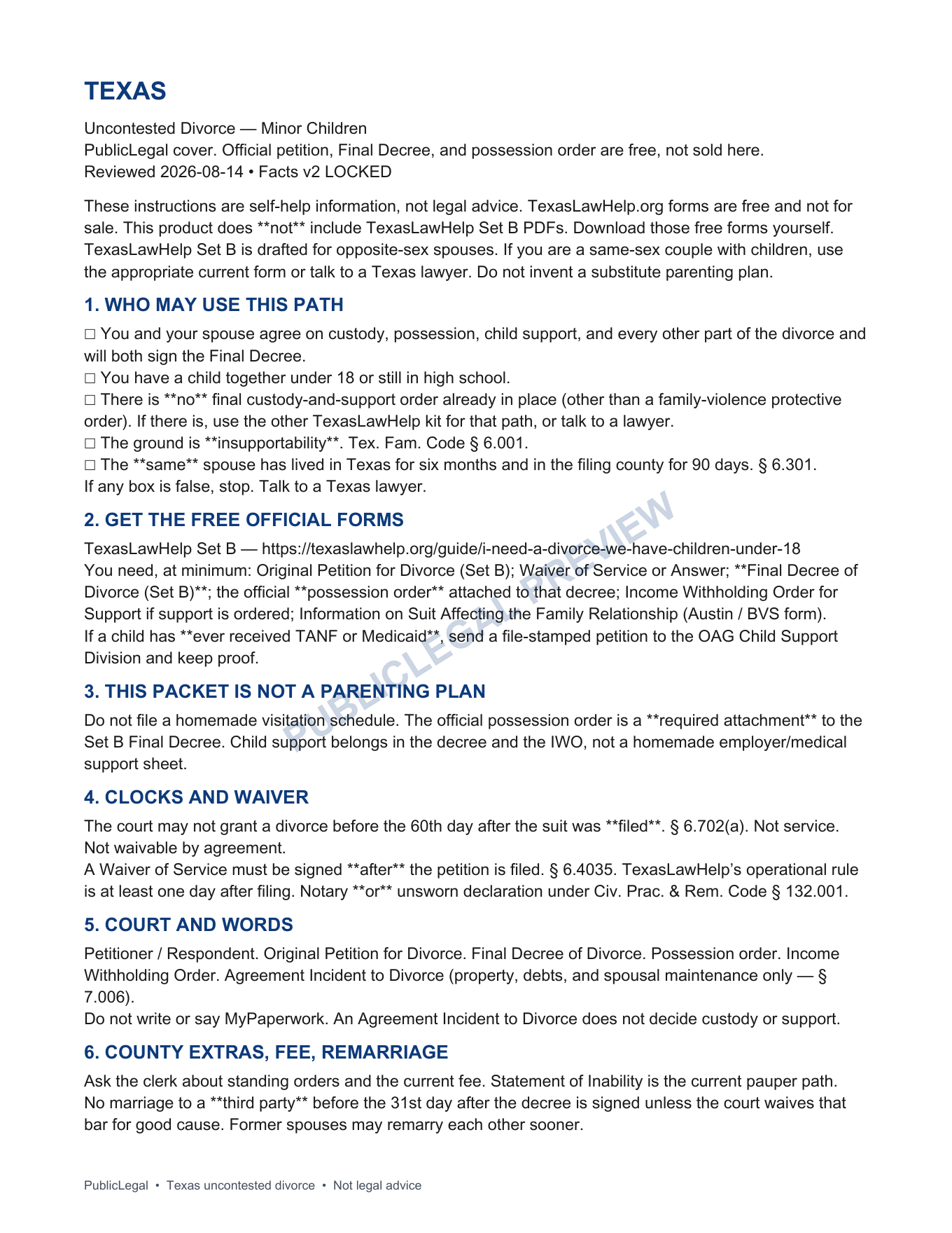 Page from the PublicLegal Texas children divorce guide included in the download