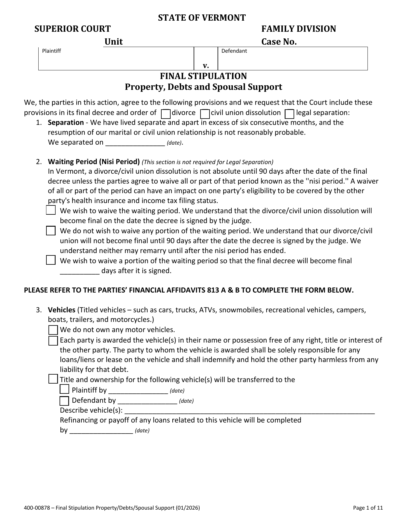 Page 1 of the official Vermont Final Stipulation included in the no-children download