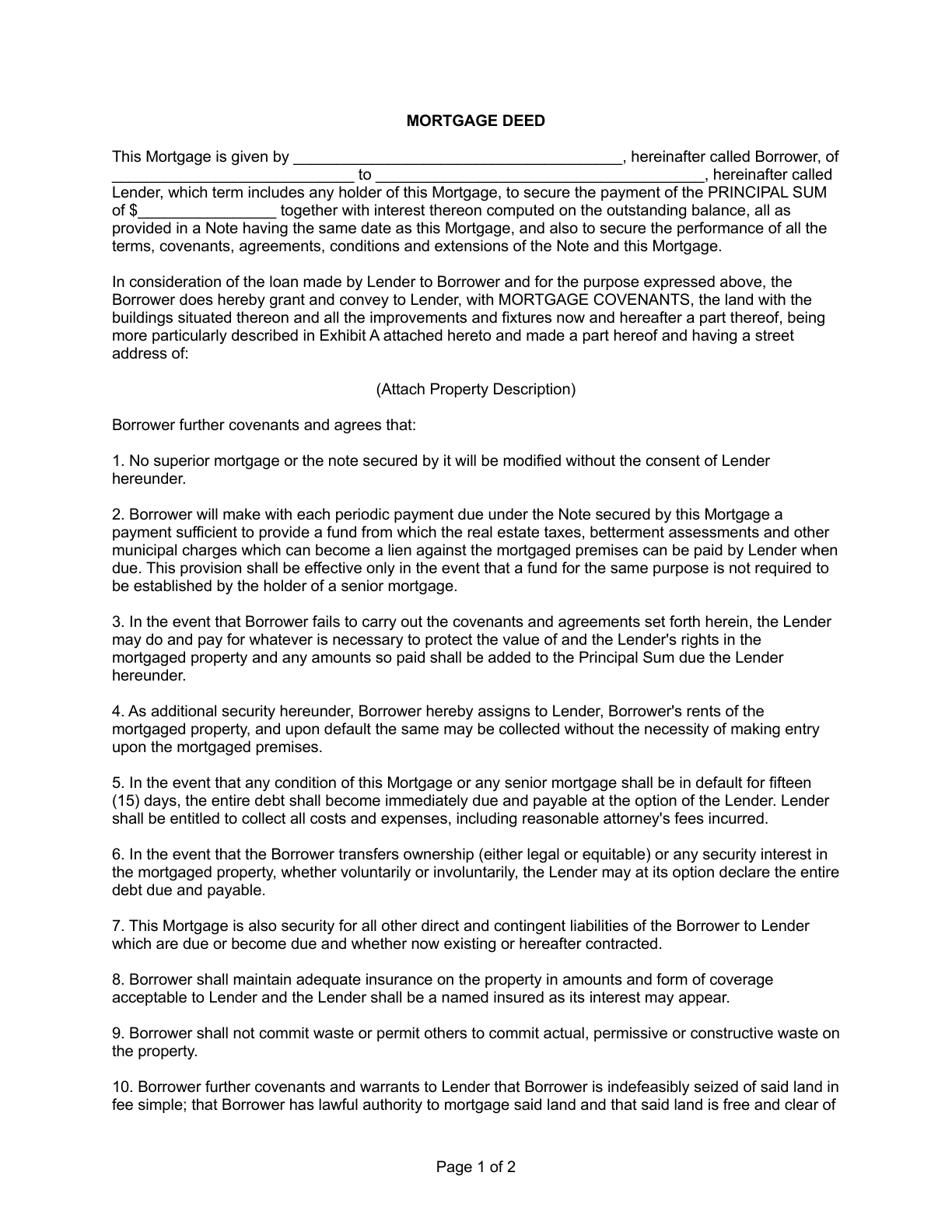 Page 1 of the Mortgage Deed instrument