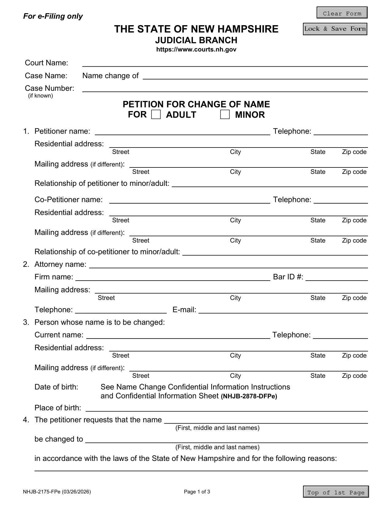Page 1 of the official New Hampshire Petition for Change of Name (NHJB-2175-FPe) included in the download