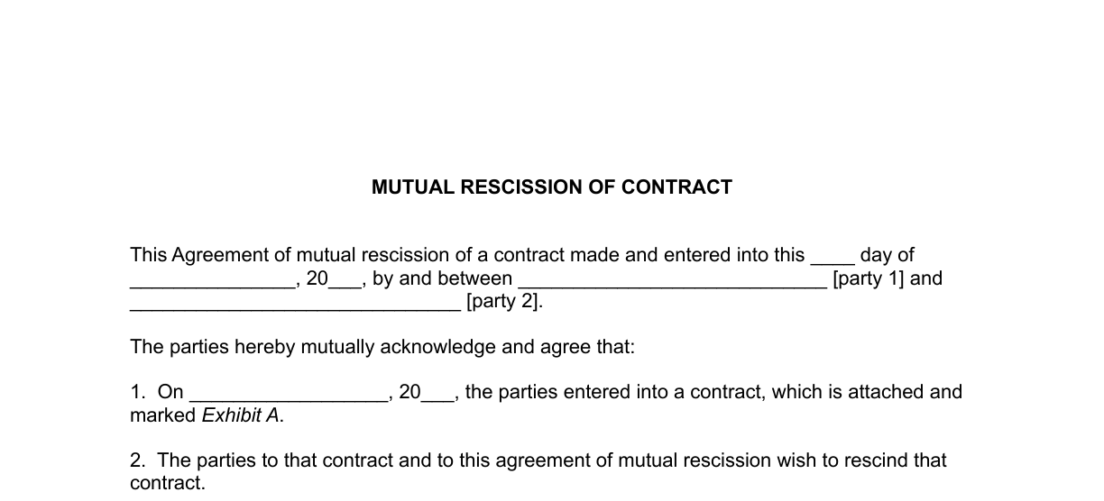Top of the Mutual Rescission of Contract form